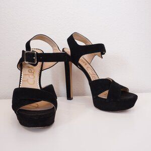 Sam Edelman Black Suede Jordan Stiletto Platform Sandals